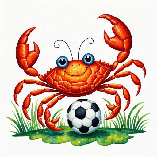 Cute Cartoon Crab Playing Soccer