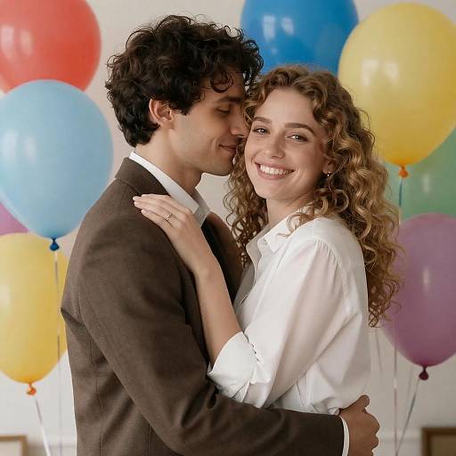 Joyful Embrace Surrounded by Balloons