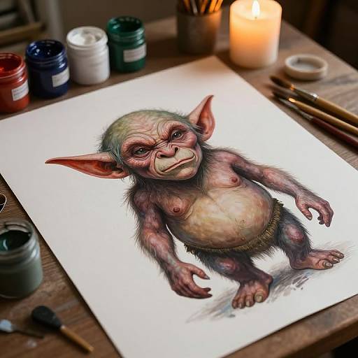 Detailed Male Goblin Painting Scene