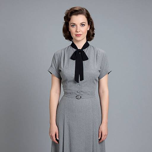 1950s British Woman in Gray Dress