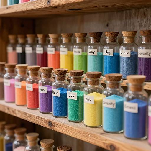 Emotional Sand Vials on Rustic Shelf