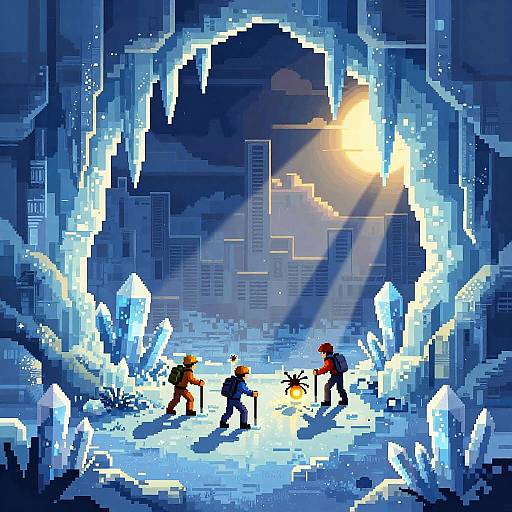 Pixel Art Crystalline Ice Cave Adventure
