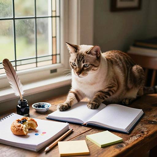 Cozy Siamese Cat Studying Scene
