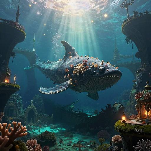 Celestial Leviathan in Underwater Archipelago