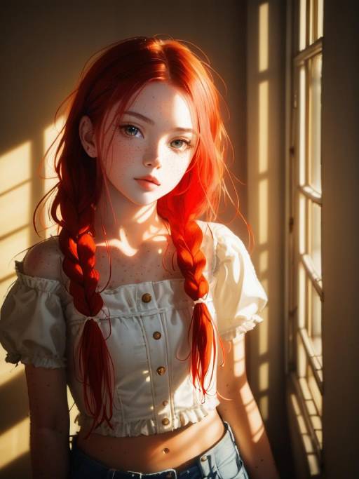 Young Woman with Red Hair in Natural Light