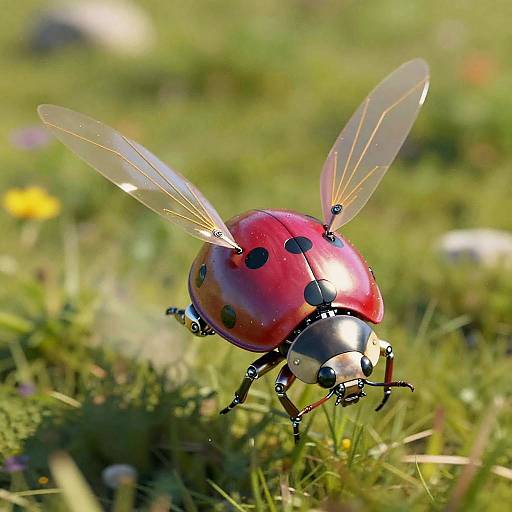 Sleek Robot Ladybug in Flight
