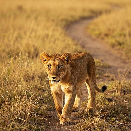 Curious Lion Cub in Golden Savanna