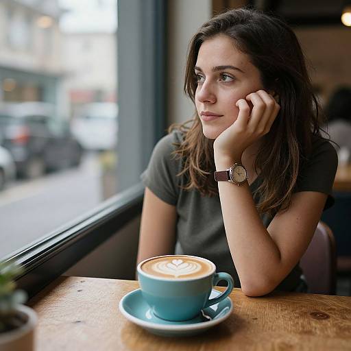 Contemplative Woman in Cozy Café