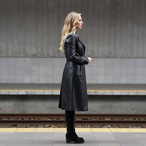 Blonde Woman in Leather Against Urban Backdrop