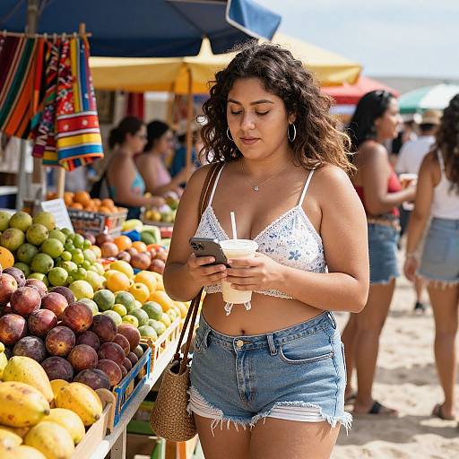 Thick Latina Woman at Beach Market