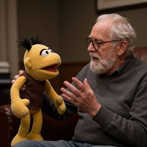 Elderly Man Talking to Sock Puppet