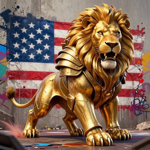Luxurious Lion Soldier in Gold Armor
