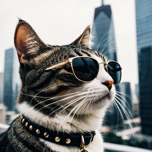 Cat Wearing Sunglasses in Cityscape