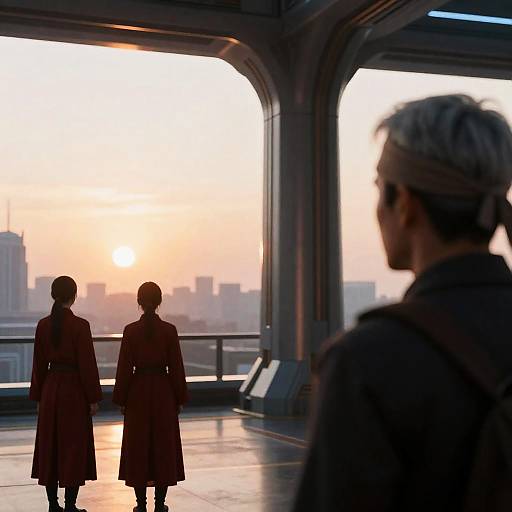 Dynamic Sci-Fi Sunset Cityscape Scene