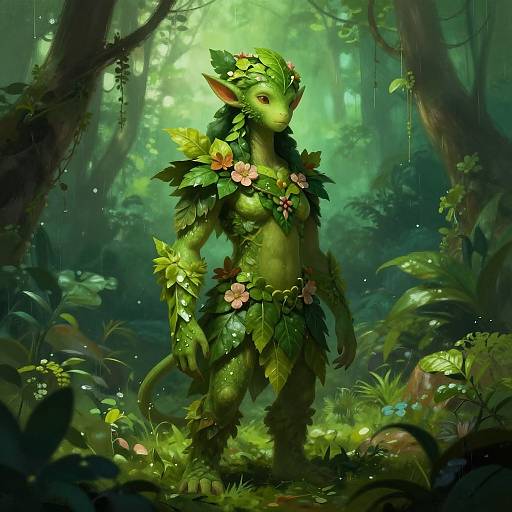 Serene Plant-Based Humanoid in Rainforest