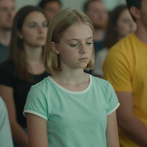 Young Girl in Dimly Lit Crowd