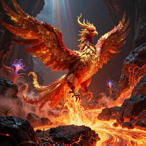 Iridescent Phoenix in Volcanic Canyon