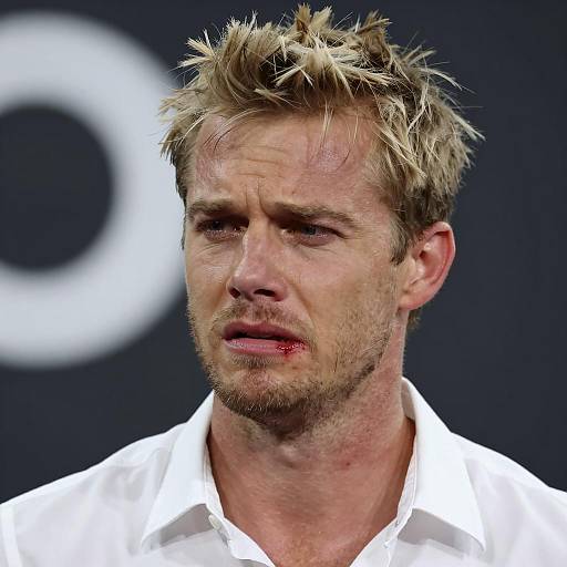 Pained Man with Cut Lip