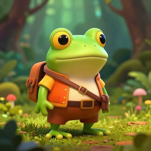 Whimsical Frog Adventurer in Forest