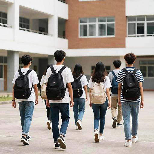 Students Walking in Modern School Courtyard