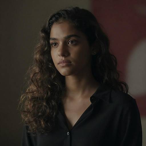 Cinematic Portrait: Thoughtful Woman in Black