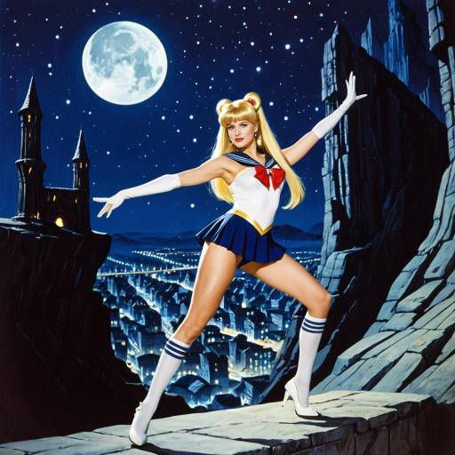 Blonde Woman in Sailor Moon Inspired Outfit Under Moonlight