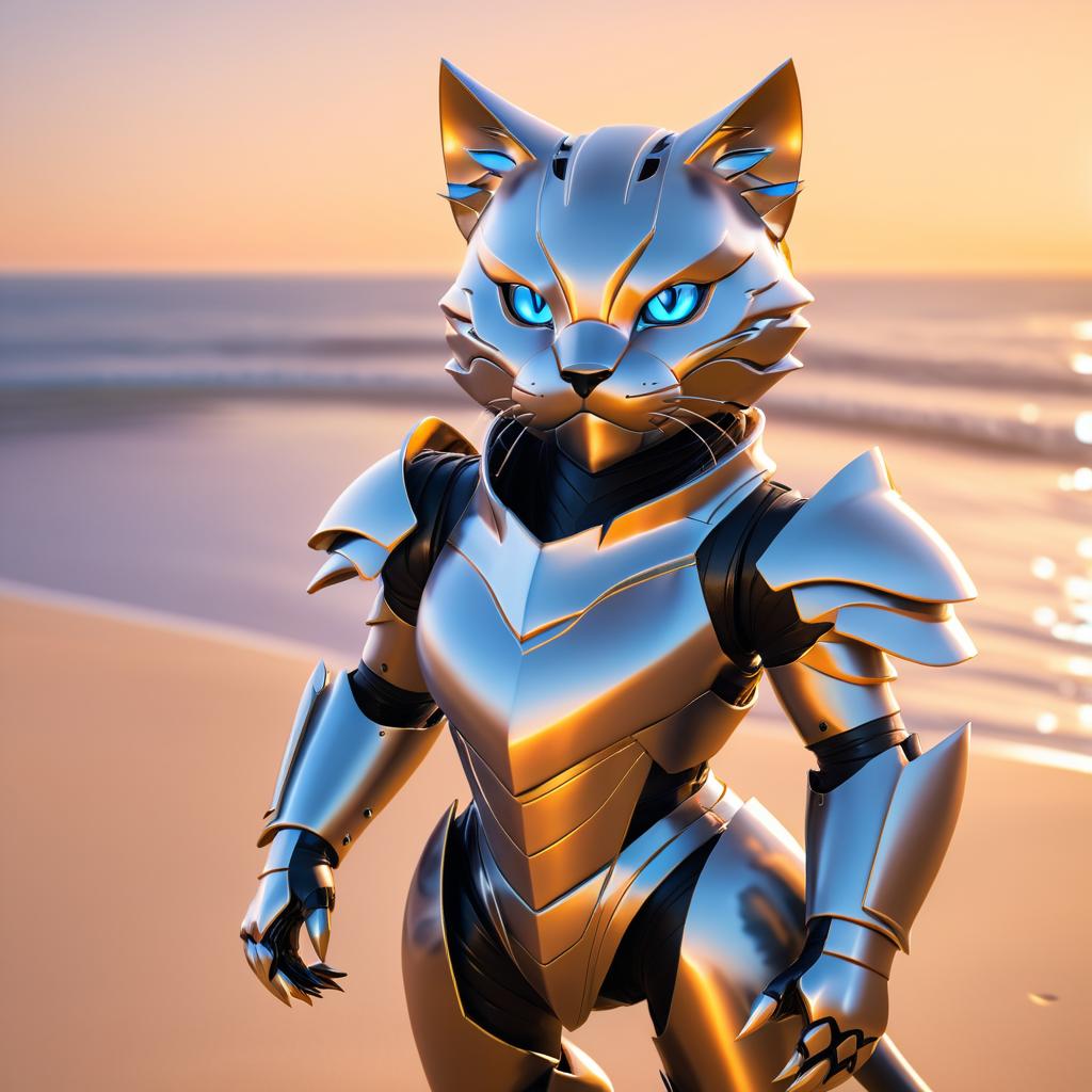 Cinematic Cat Warrior at Sunset