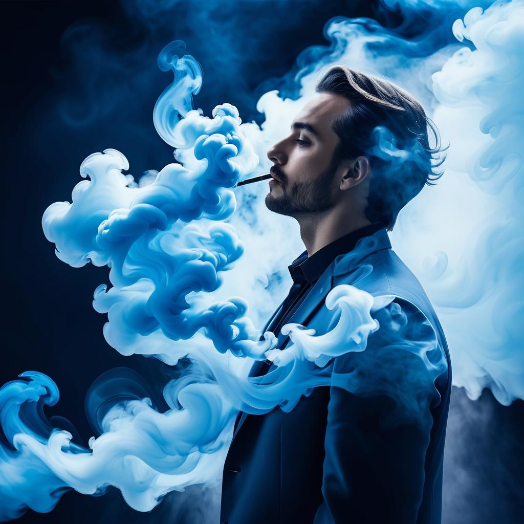 Surreal Portrait with Ethereal Blue Smoke