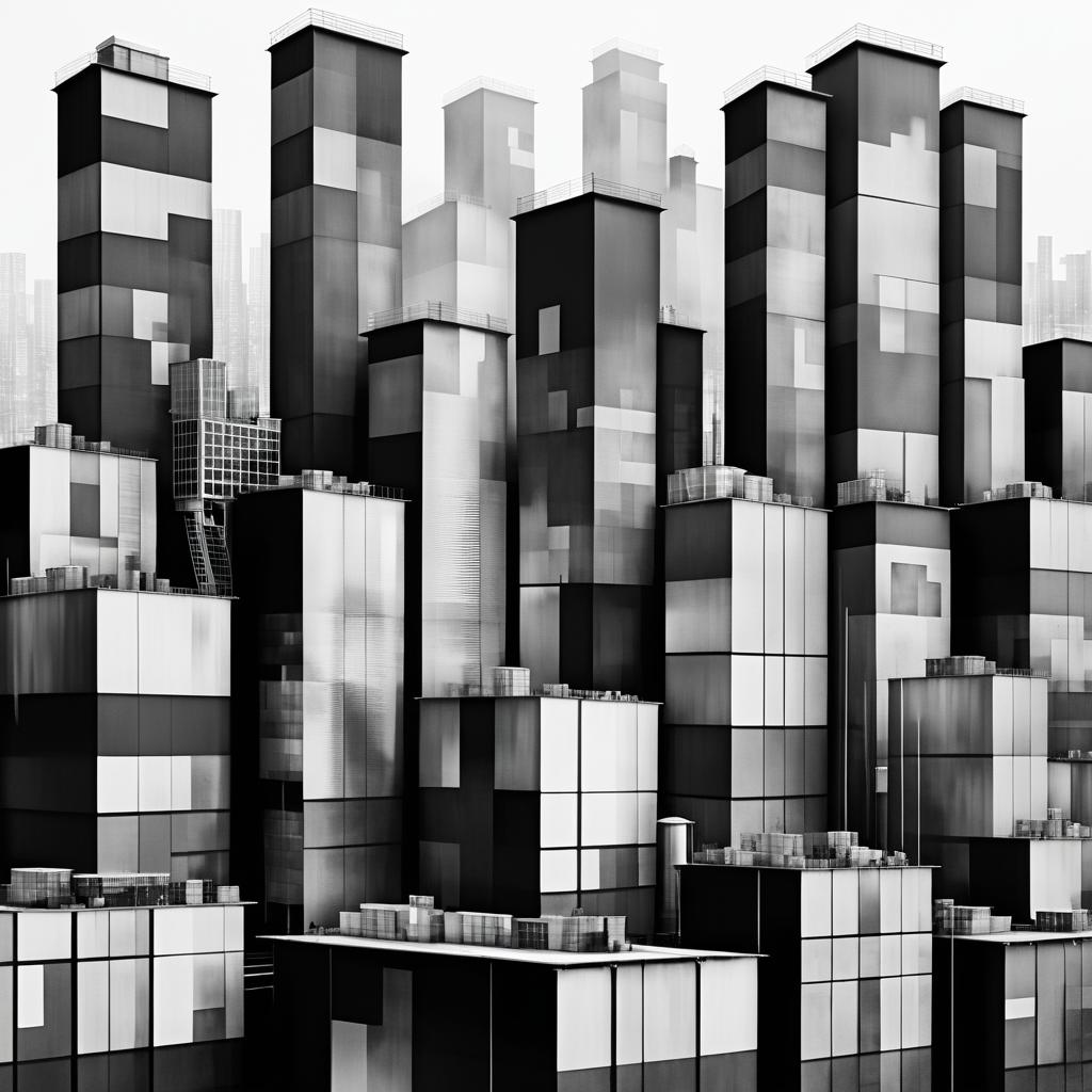 Cubist Industrial Cityscape: A Black and White Collage