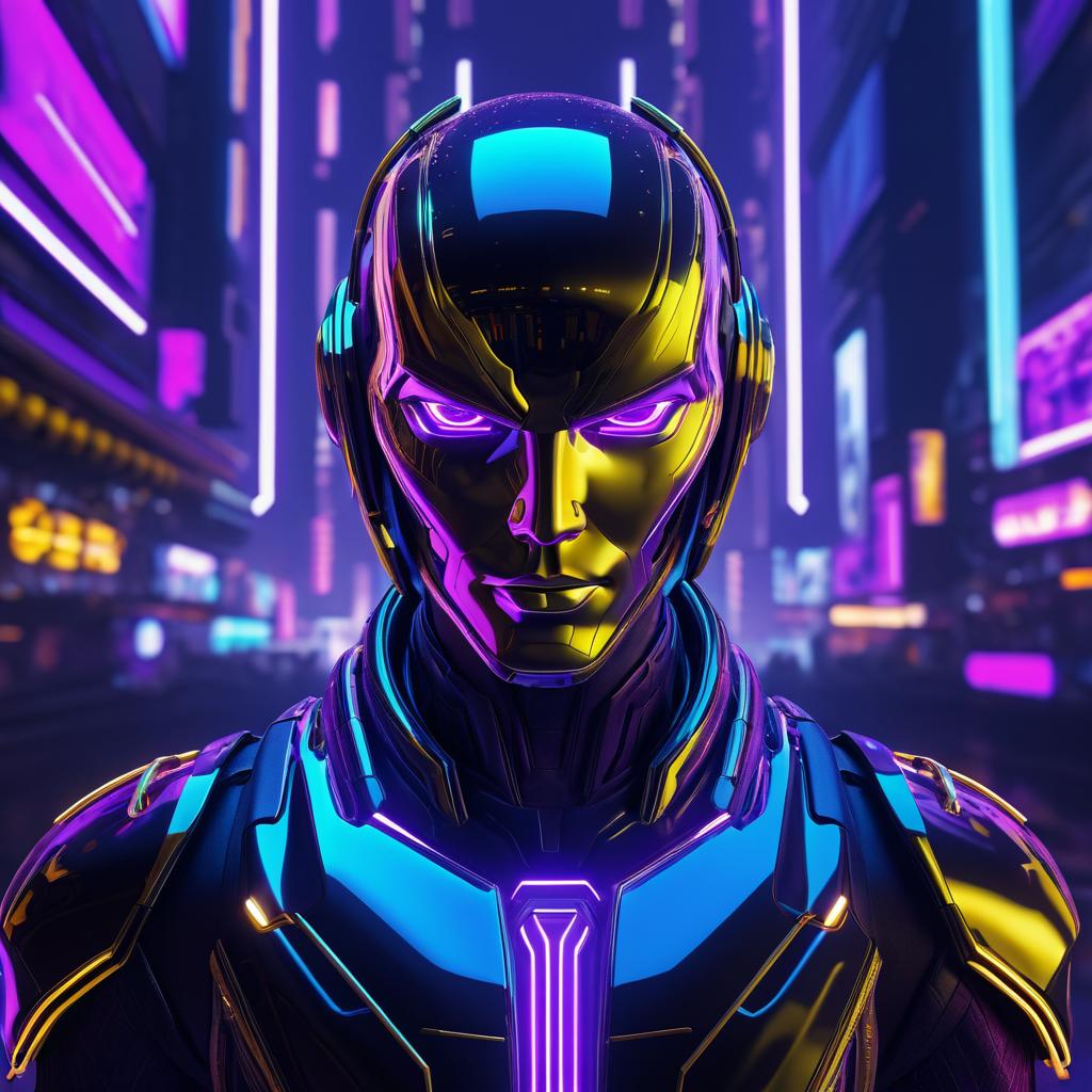 Neon Android Portrait in Cyberpunk City