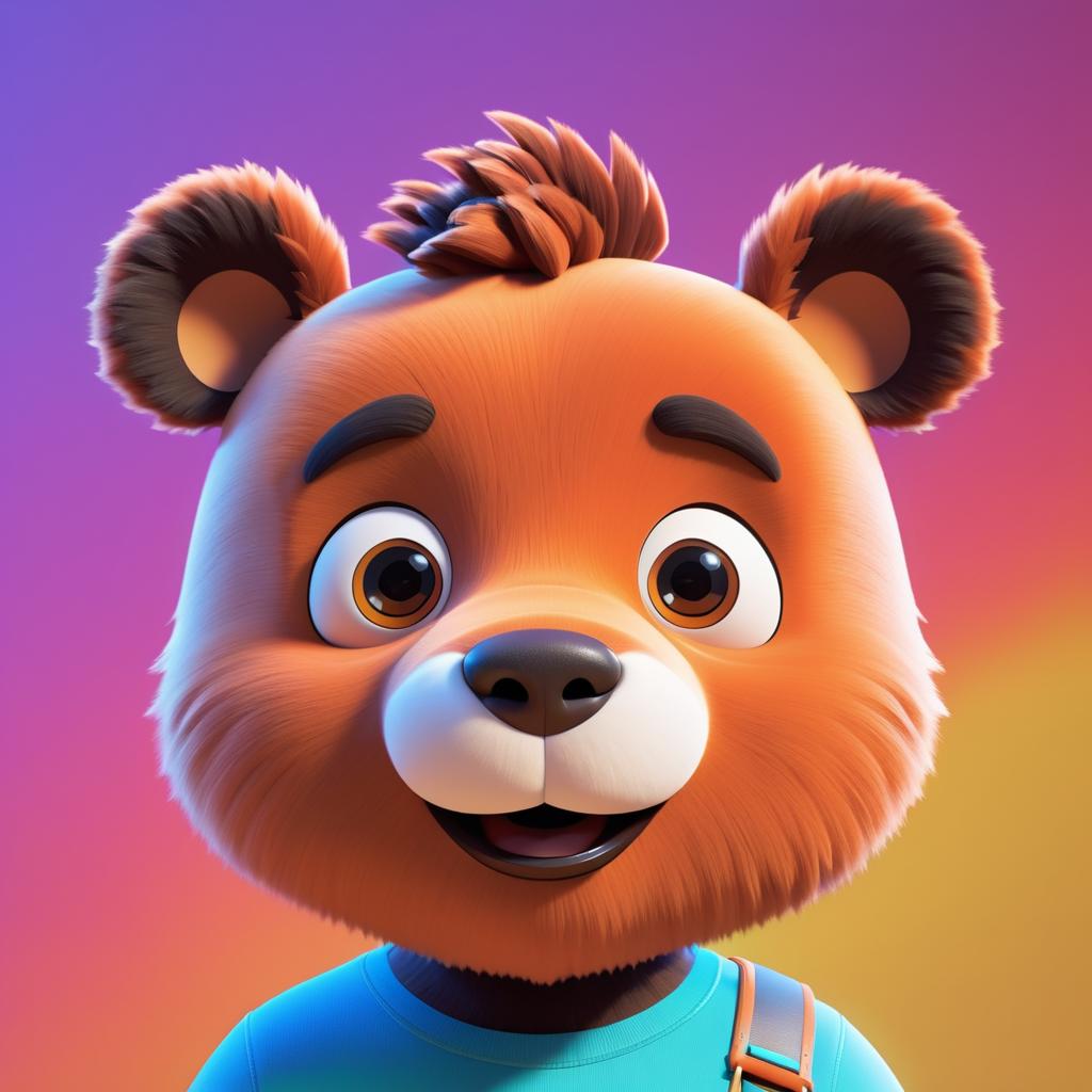 Playful Pixar-Style Cartoon Bear Face