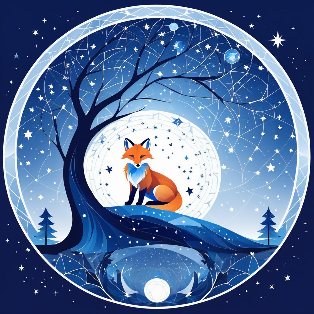 Fox Under Tree in Starry Night Design