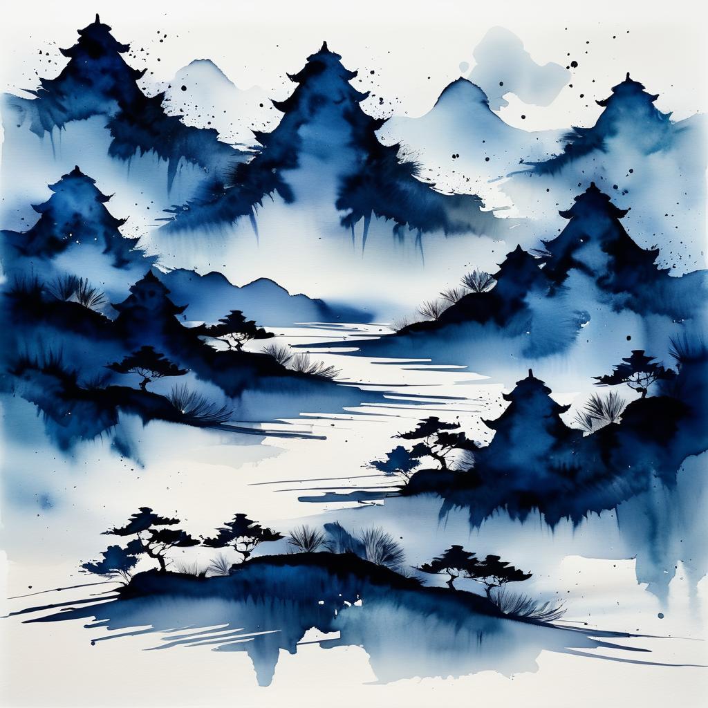 Dark Watercolor Inspired by Chinese Landscapes