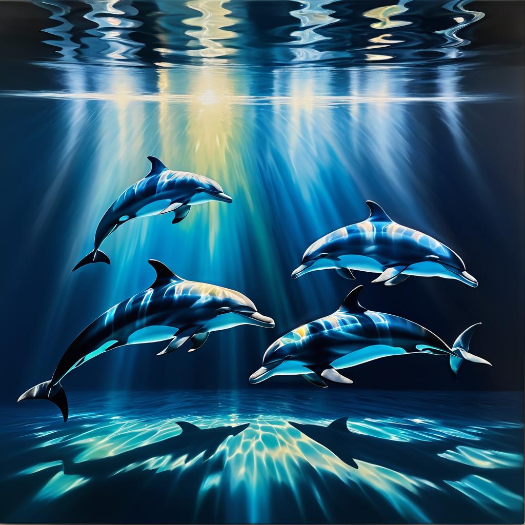 Dramatic Oil Painting of Dolphins at Night