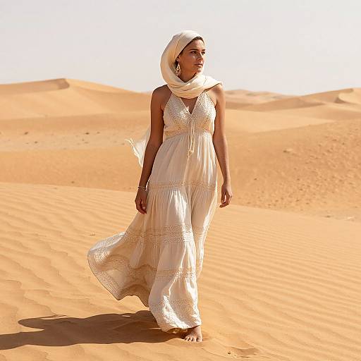 Graceful Woman in Flowing Desert Dress