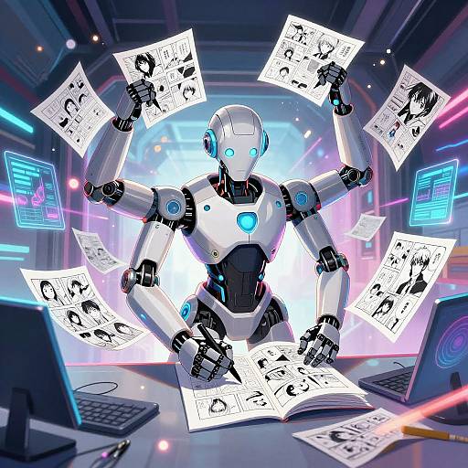 AI Manga Robot Creating Art
