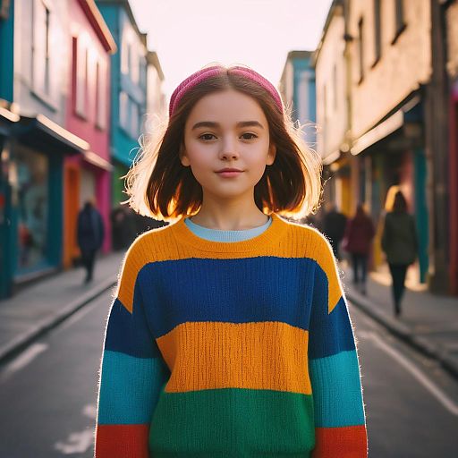 Smiling Young Woman on Colorful Urban Street