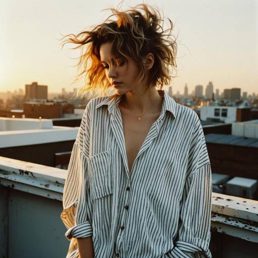Fashion Model with Messy Hair on Rooftop