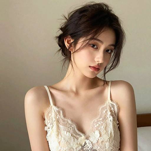 Woman in Lace Spaghetti-Strap Top