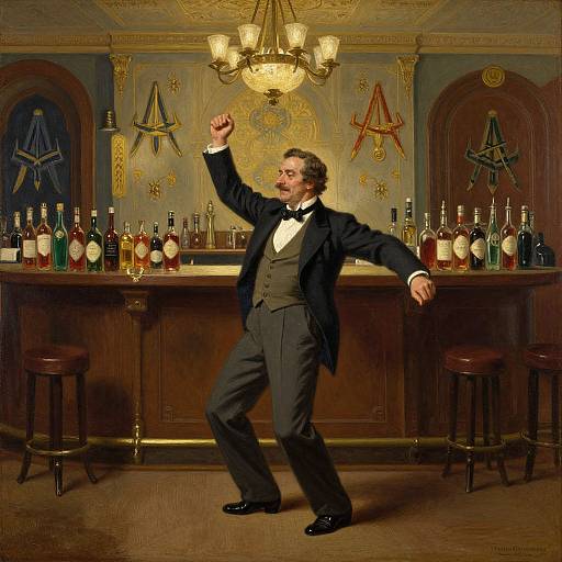 Photograph of a confident, middle-aged man in a black tuxedo with a white shirt and black bow tie, raising his right fist in a