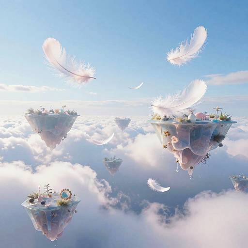 Surreal Floating Islands in Pastel Sky