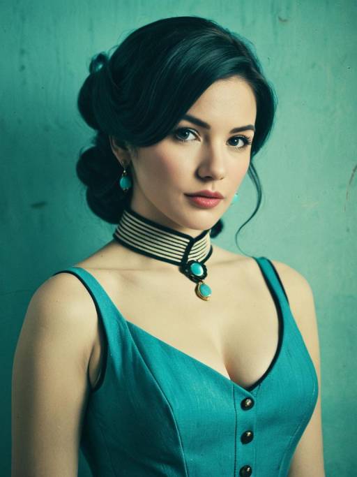 Woman in Blue Vintage Style Dress