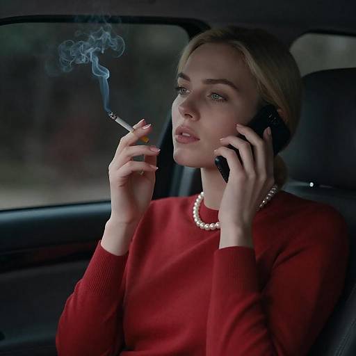 Blonde Woman Smoking in Dimly Lit Car
