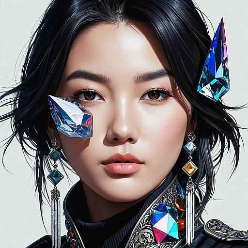 Hypercolor Crystal-Shard Elegant Woman Portrait