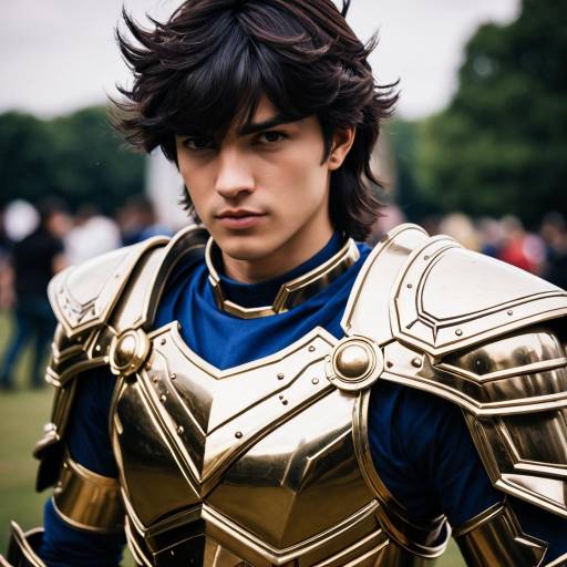 Young man in golden armor costume