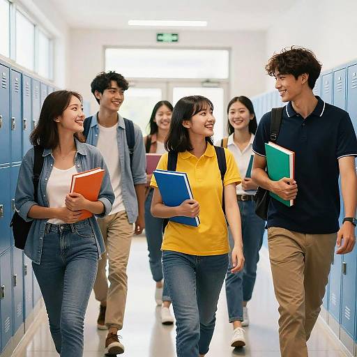 Colorful Group of Students in Hallway