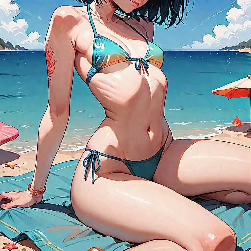 Cute Petite Woman in Bikini at Beach