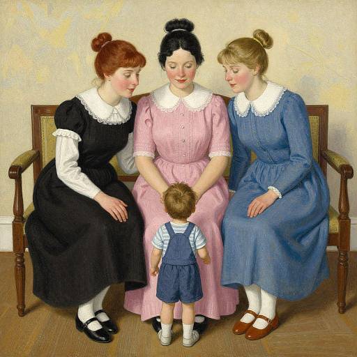 Storybook Illustration of Women and Child