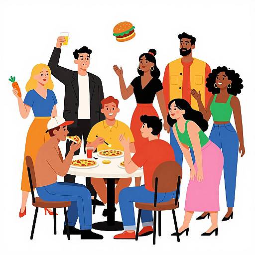 Diverse Group Enjoying Party with Pizza and Drinks
