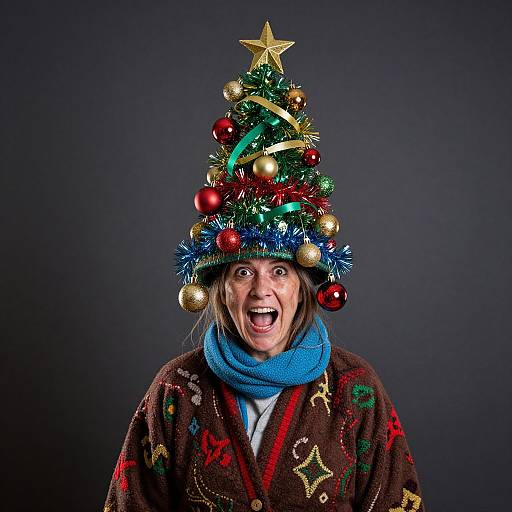 Surprised Homeless Woman with Christmas Hat